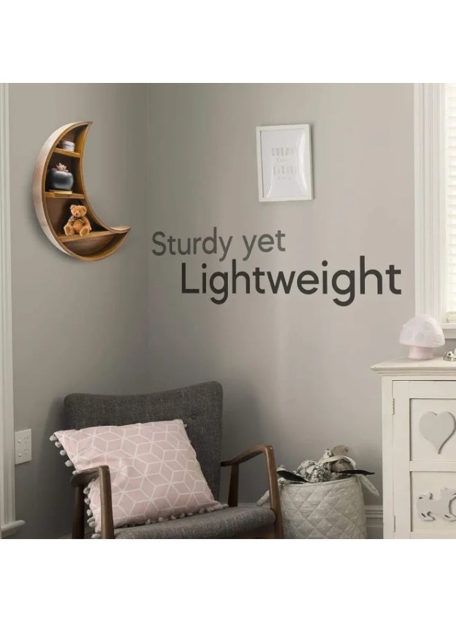 Wolf Handcrafted Wooden Crescent Moon Floating Shelf - 19x17 Large Wall Decor - Natural Wood Tone Display for Crystals, Nursery & Modern Rustic Homes - Ramadan & Eid Special Edition - Image 3